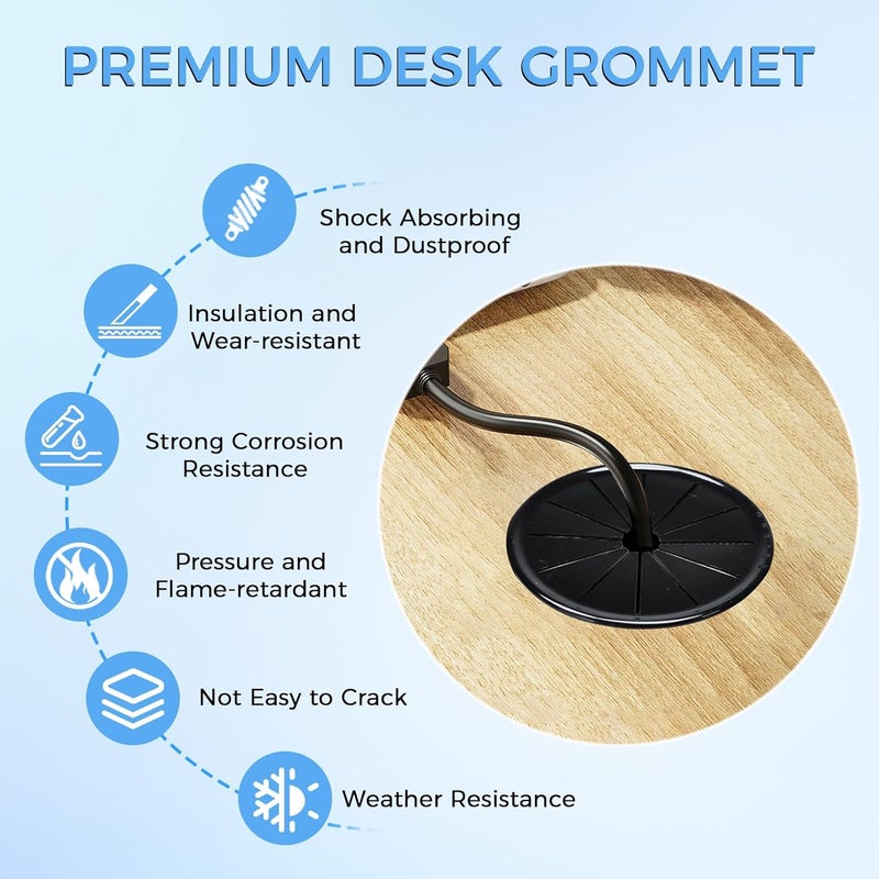 BOPOREAE 25 Pcs Cable Grommet, Snap Bushing 1" (25 mm) Mounting Diameter, Flexible Petal-Shaped Buckle Round Nylon Desk Grommet for Wires Through Countertop Cord Organizer and Protection, Black - Image 2